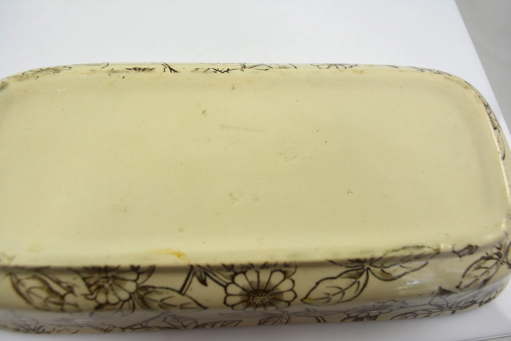 Antique English Victorian Aesthetic Movement Razor Toothbrush Box Brown Transferware Staffordshire China Floral Detail