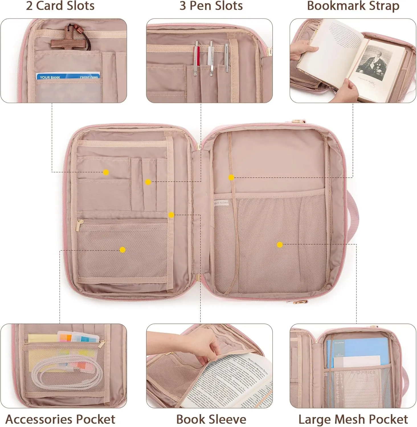 Bible Cover Case for Women, Large Bible Church Bag with Strap, Bible Carrying Case Book Protector with Handle, Pink (Empty Bag Only)