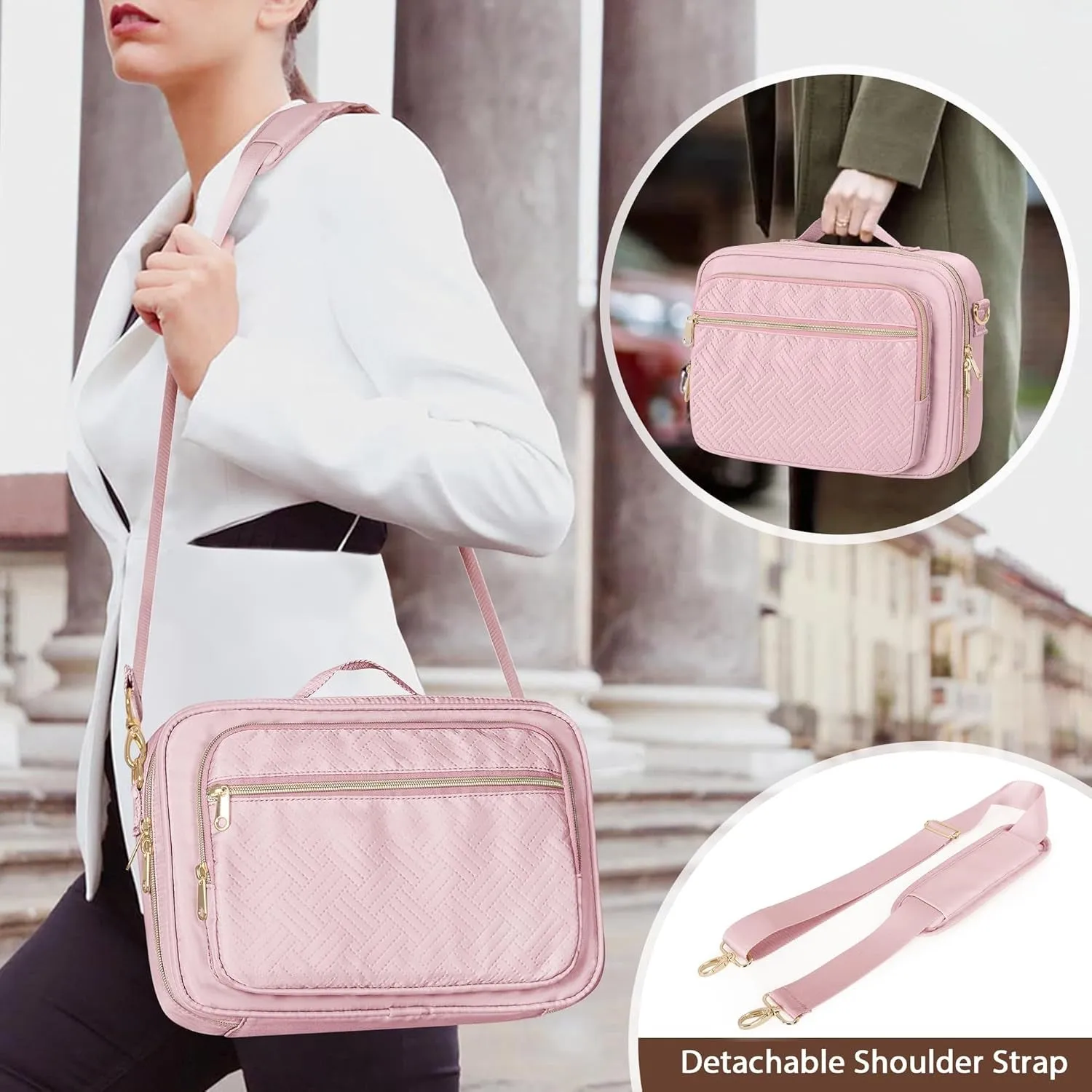 Bible Cover Case for Women, Large Bible Church Bag with Strap, Bible Carrying Case Book Protector with Handle, Pink (Empty Bag Only)
