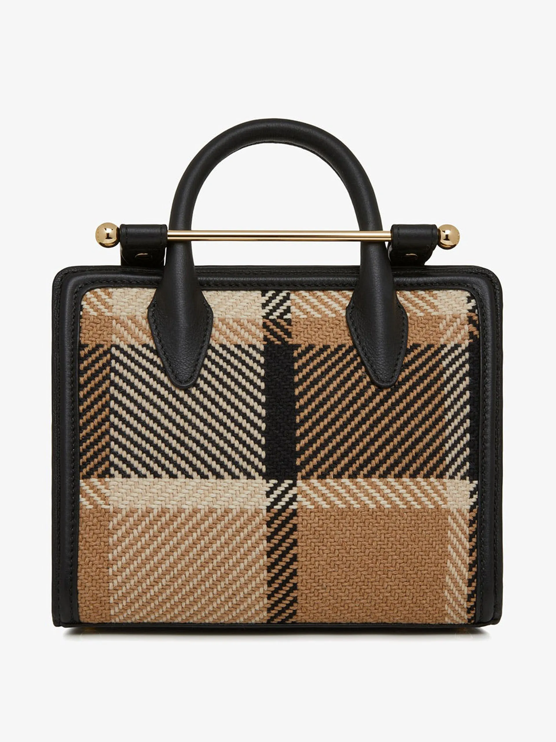 Black and camel tartan mini tote