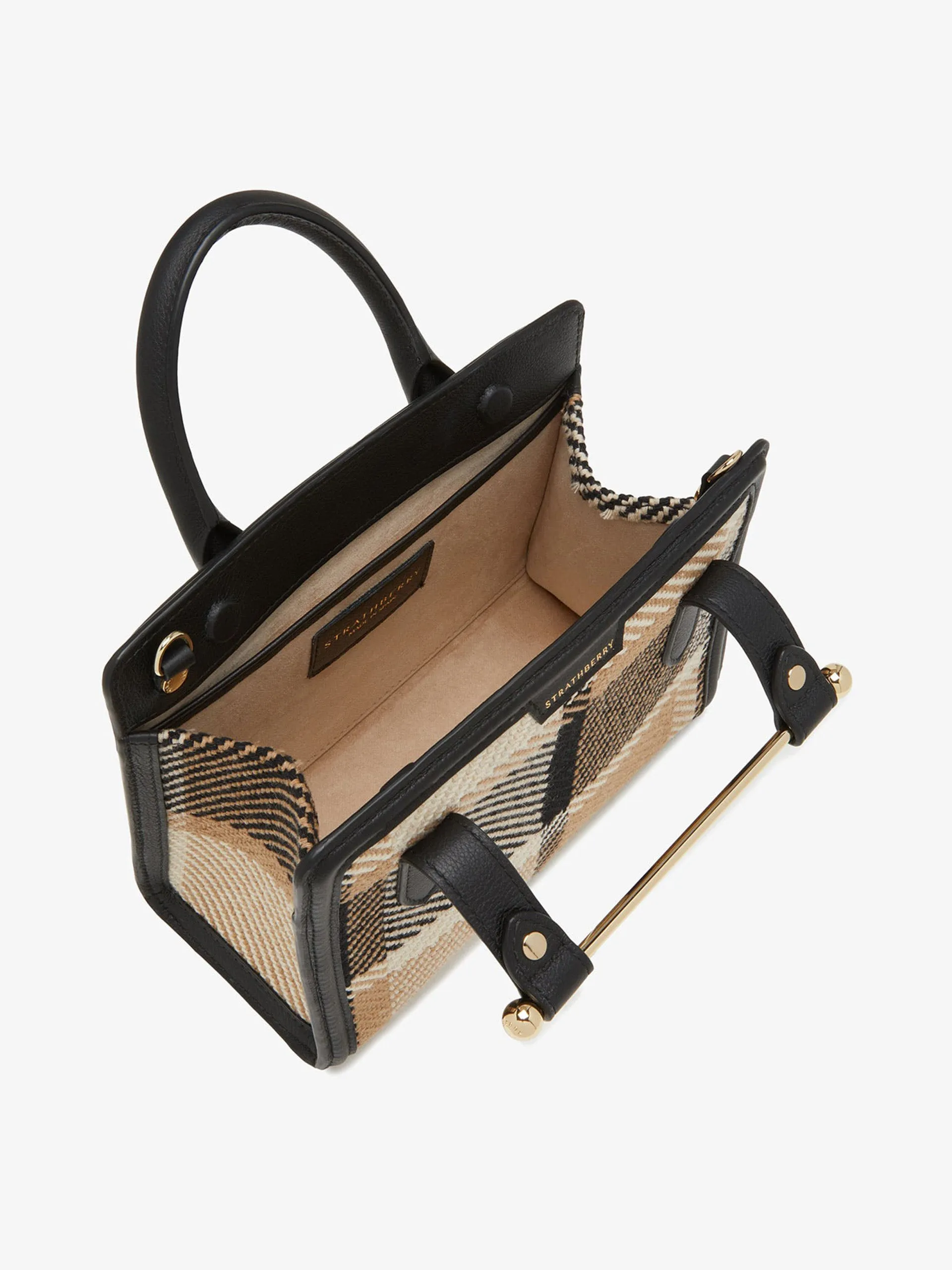 Black and camel tartan mini tote