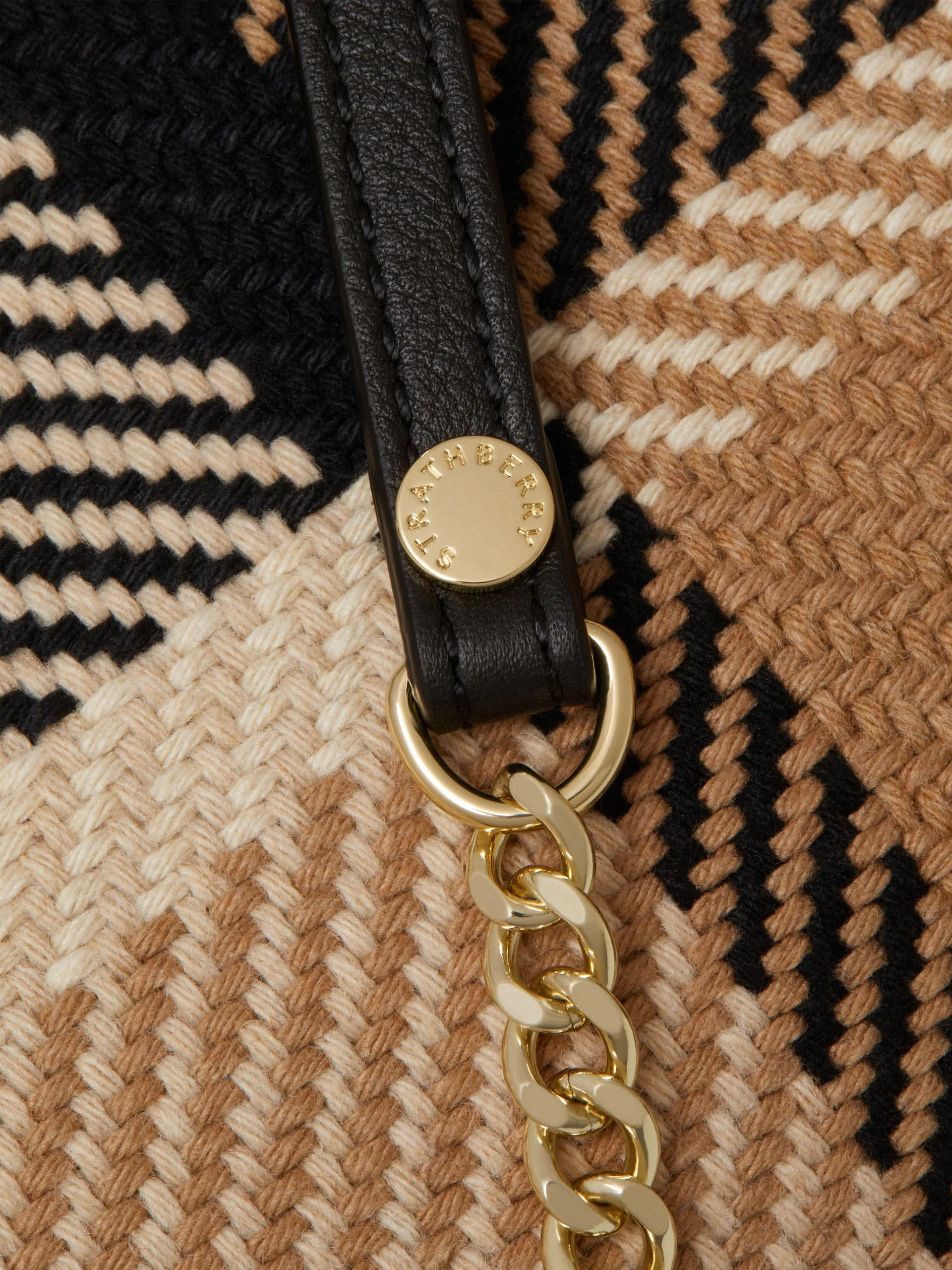 Black and camel tartan mini tote