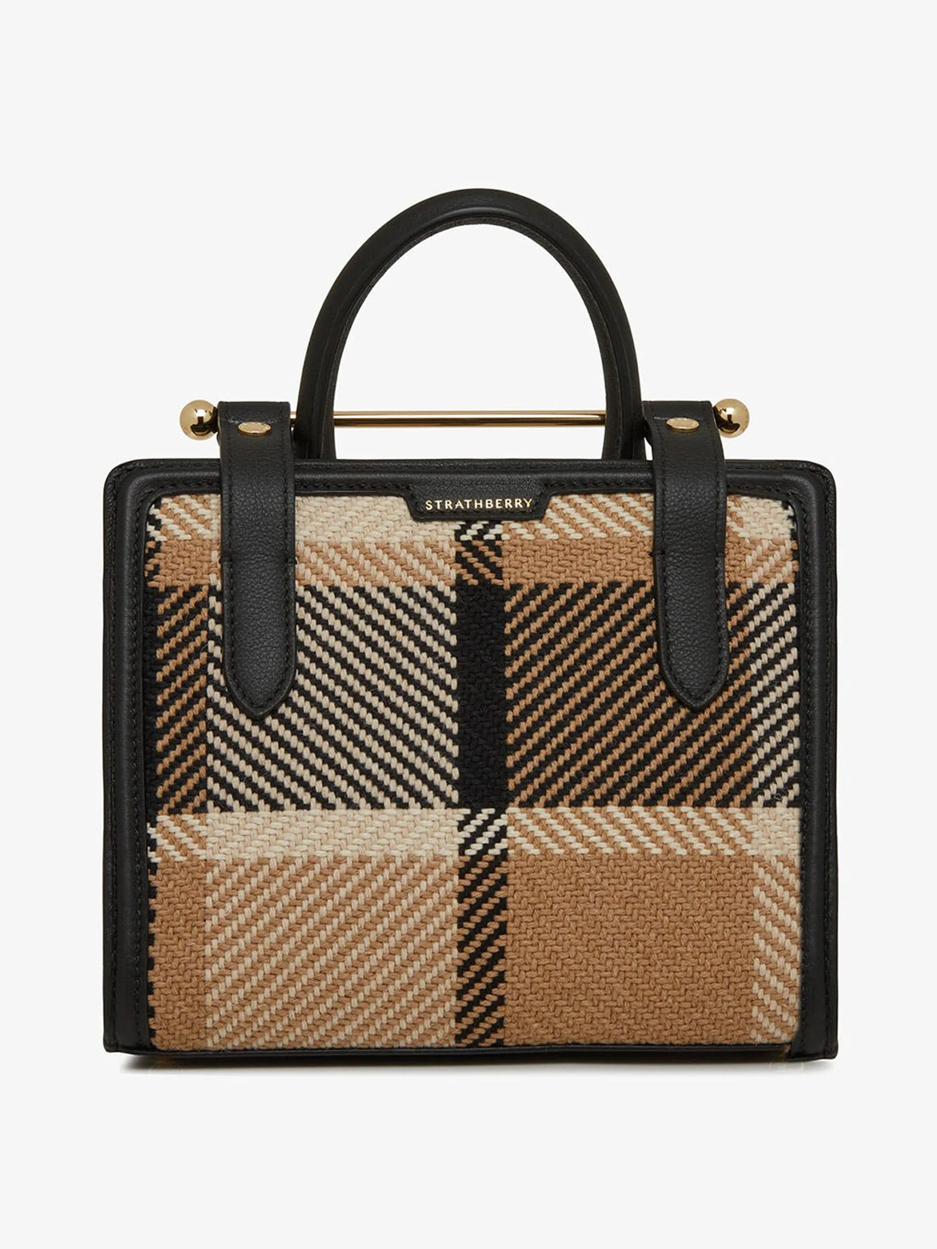 Black and camel tartan mini tote