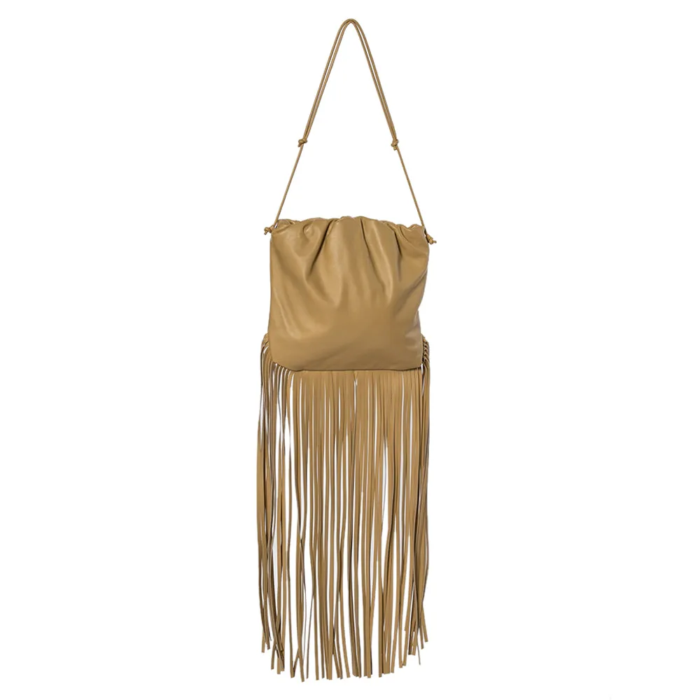 Bottega Veneta Beige Leather Fringe Pouch Hobo