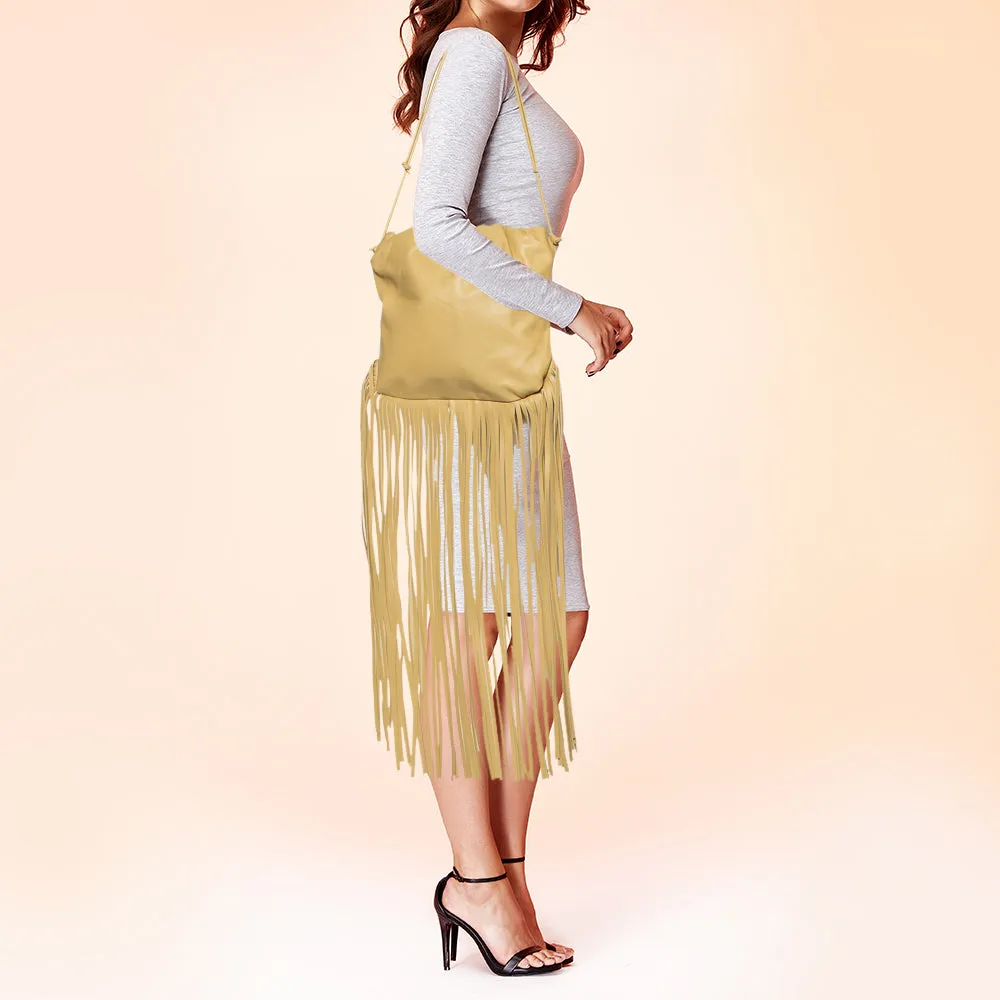 Bottega Veneta Beige Leather Fringe Pouch Hobo