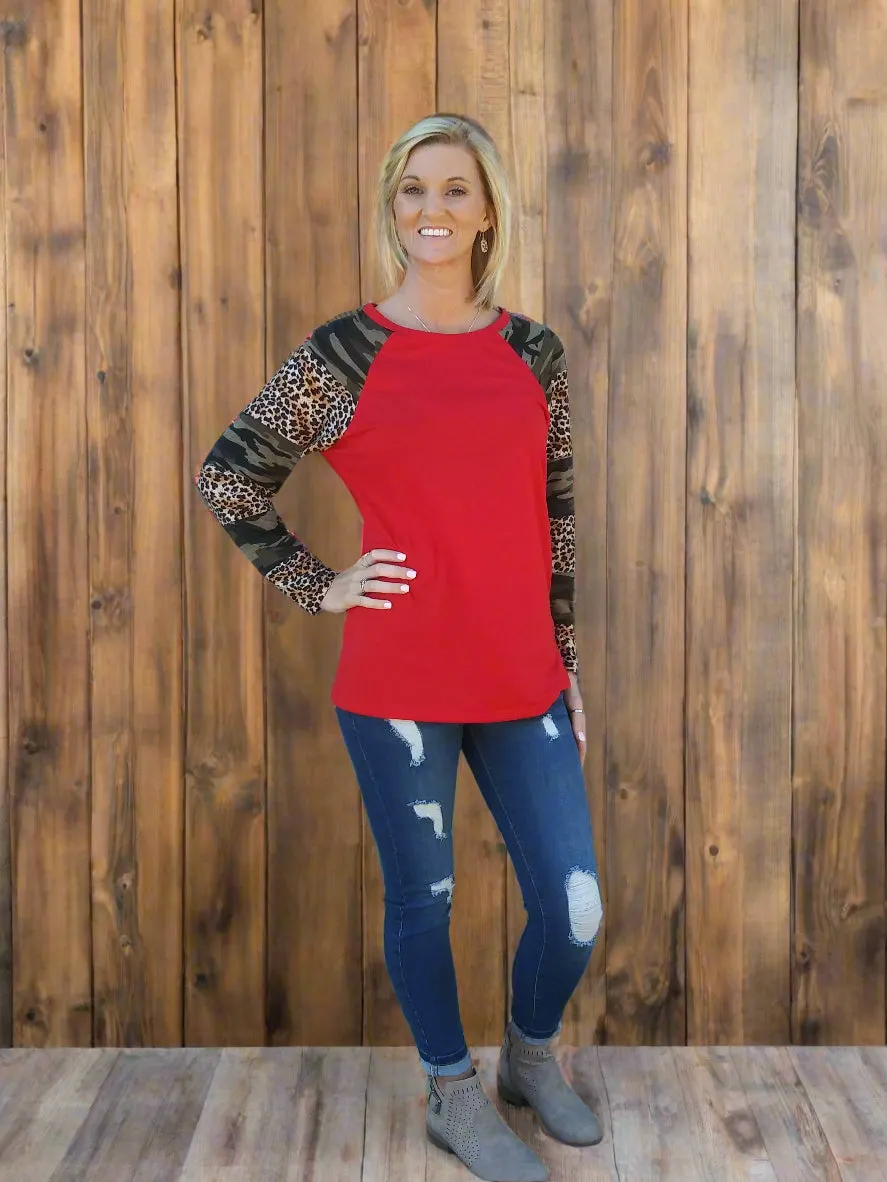 Camo & Leopard Long Sleeve Top