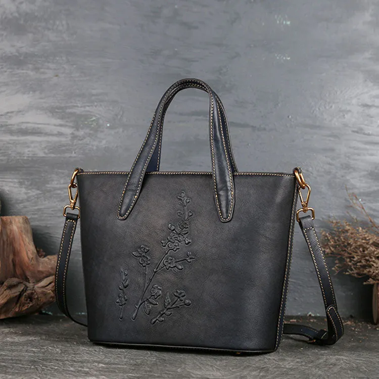 Handmade Womens Embossed Leather Tote Bag Shoulder Handbags For Women