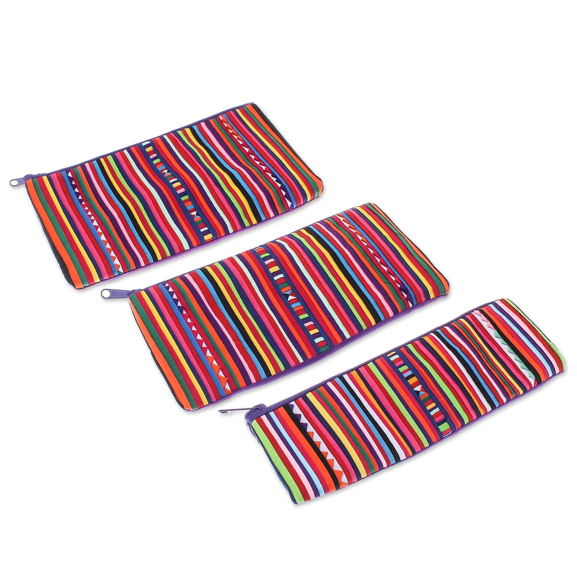 Purple Striped Makeup Cases from Thailand - Purple Lisu Chic | NOVICA
