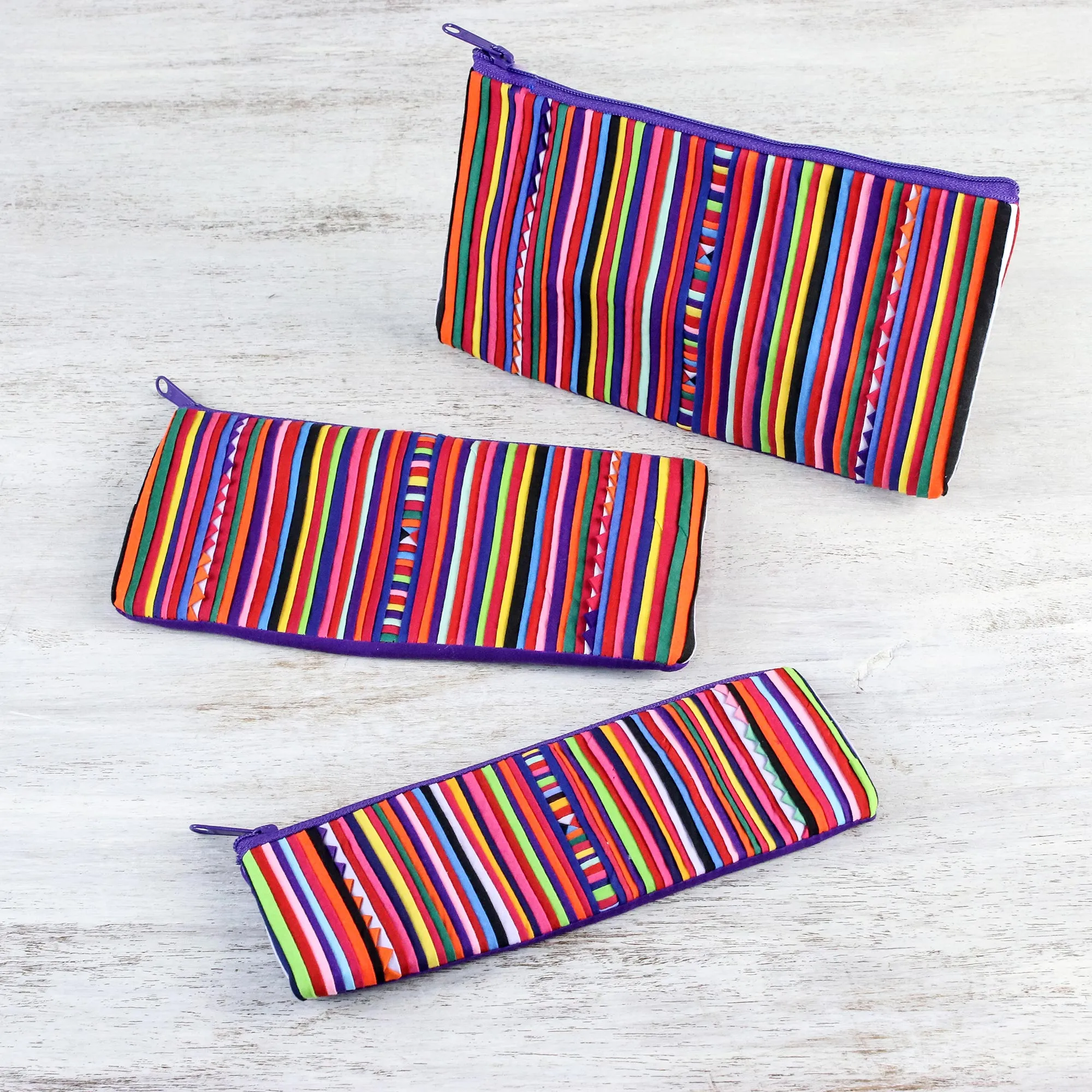 Purple Striped Makeup Cases from Thailand - Purple Lisu Chic | NOVICA