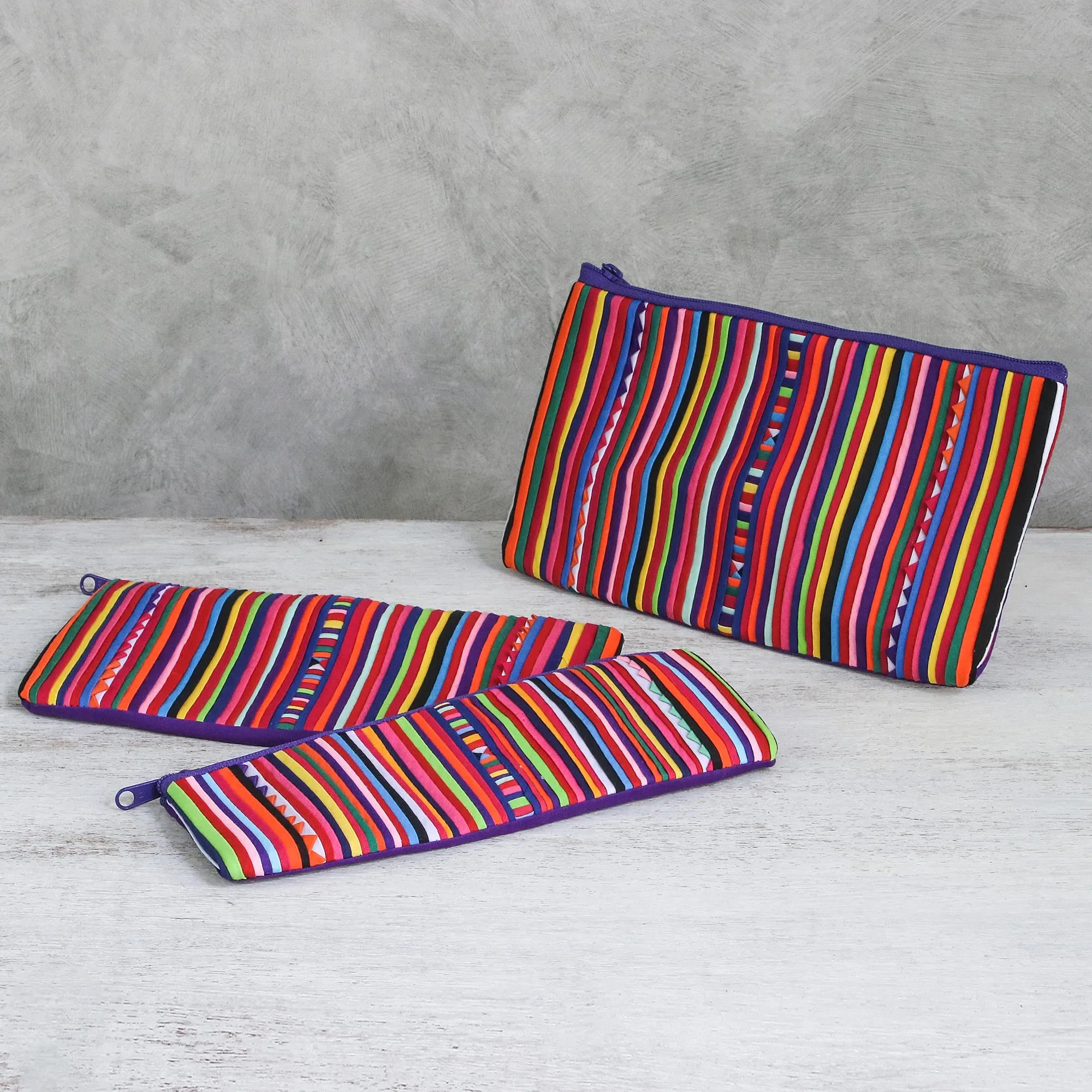 Purple Striped Makeup Cases from Thailand - Purple Lisu Chic | NOVICA