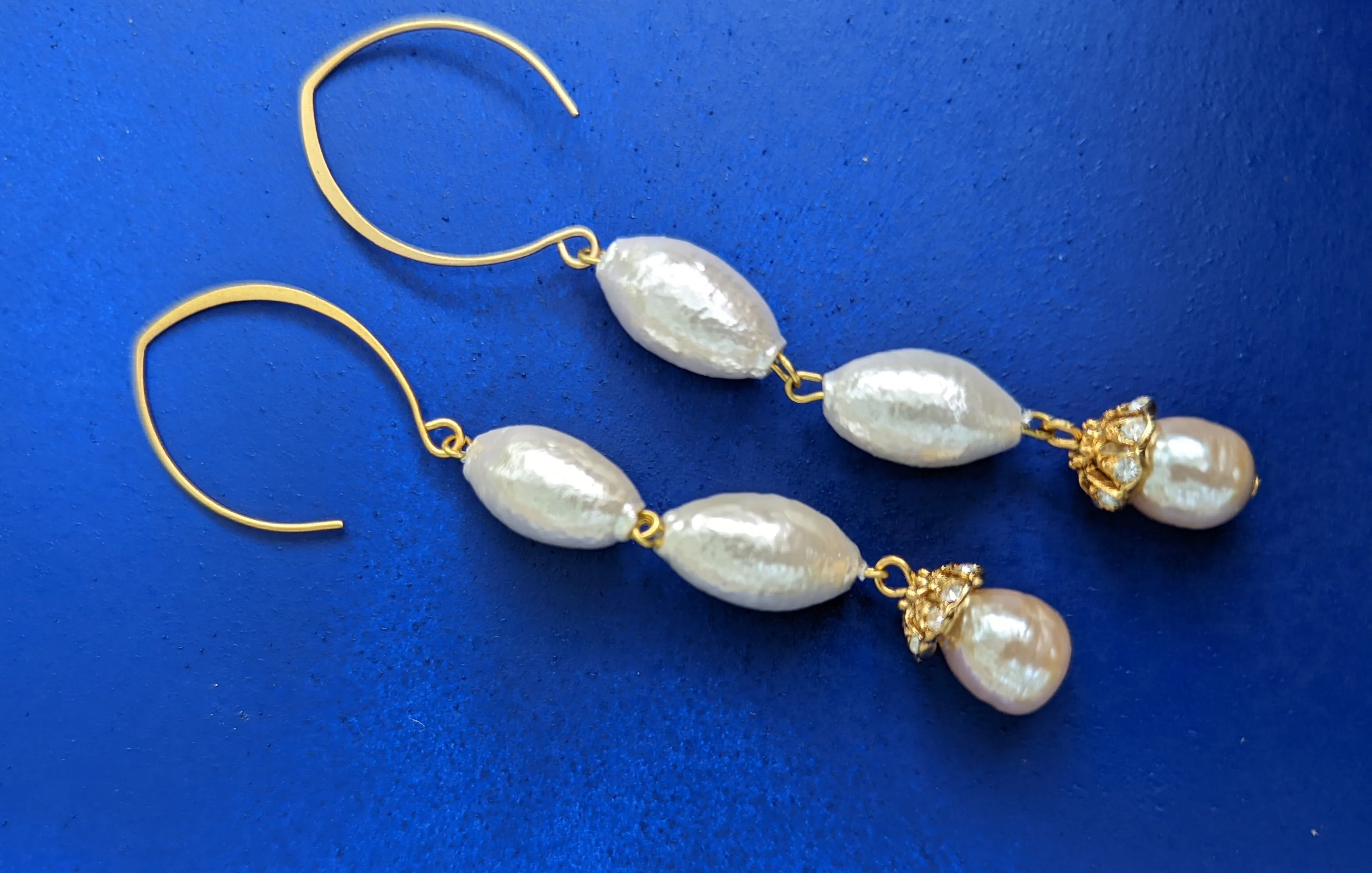 Rare Cotton Pearls Earrings Bridal Gay Isber USA Made with Free Gift Bag