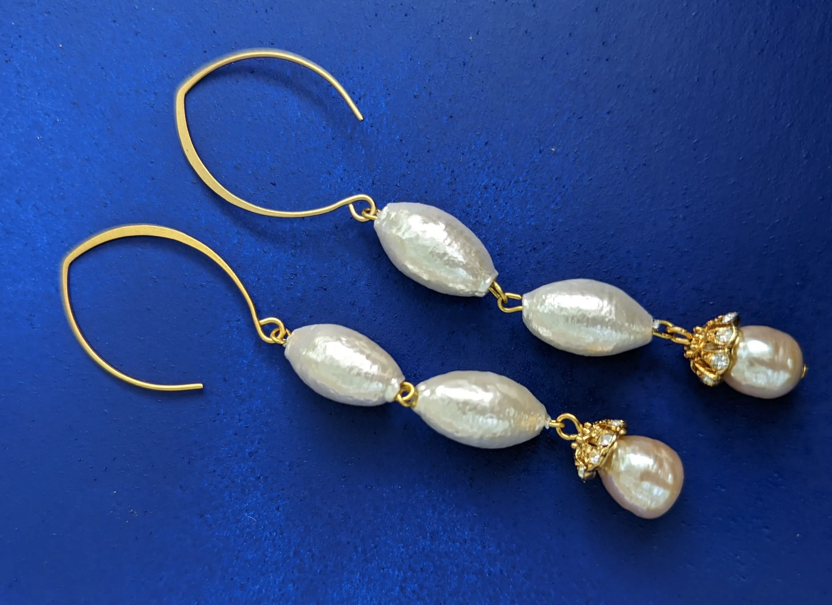 Rare Cotton Pearls Earrings Bridal Gay Isber USA Made with Free Gift Bag