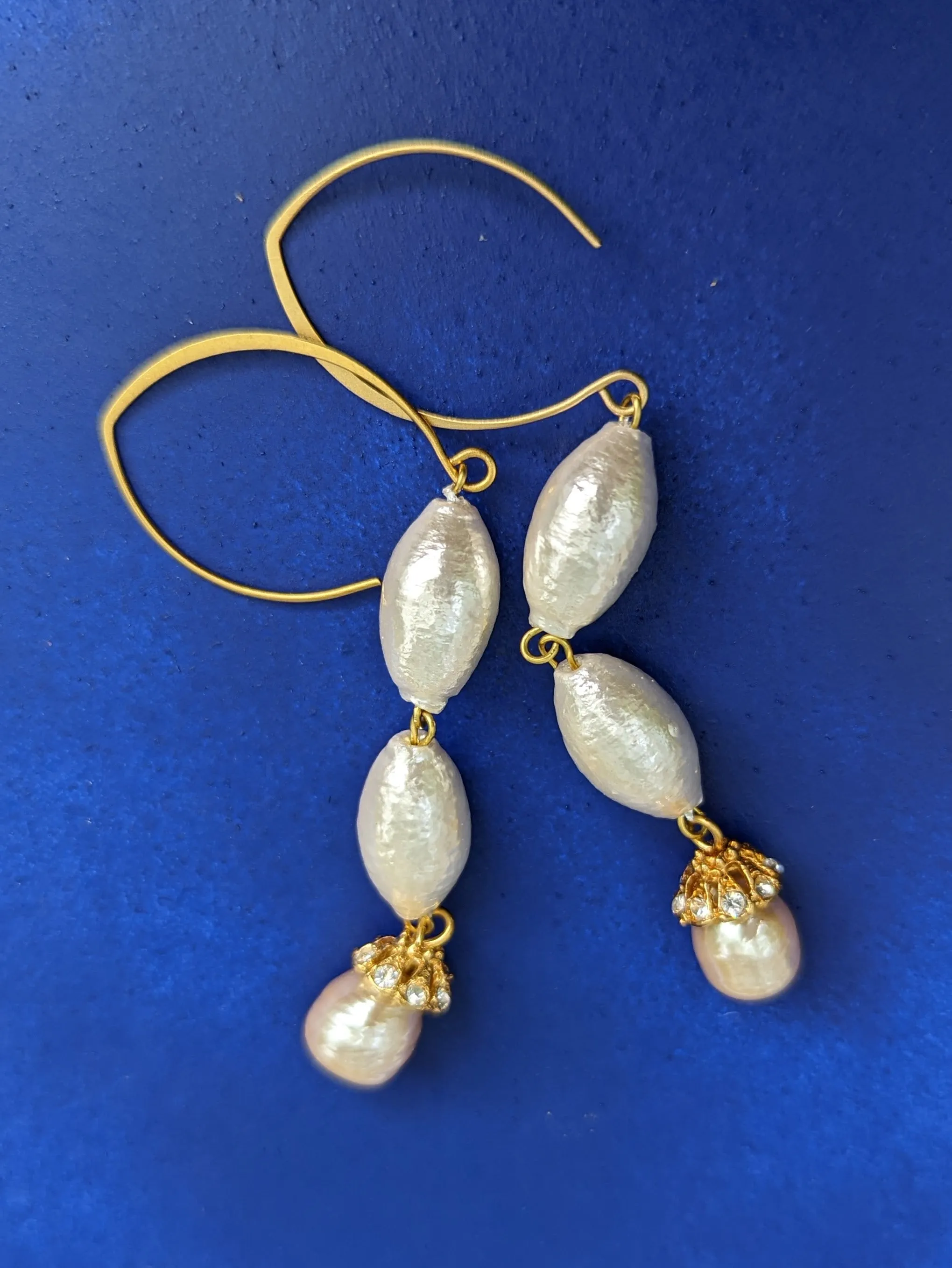 Rare Cotton Pearls Earrings Bridal Gay Isber USA Made with Free Gift Bag