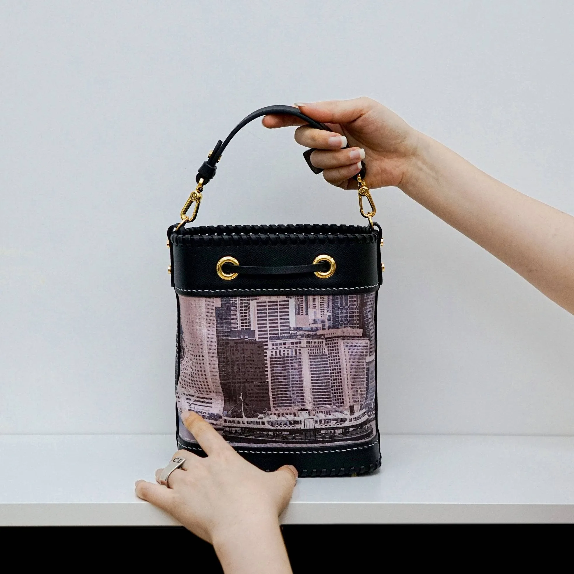 RARE : The Victoria Harbour ; Silk Leather Symphony  (真絲水桶包) ( One & Only ) Made in Hong Kong