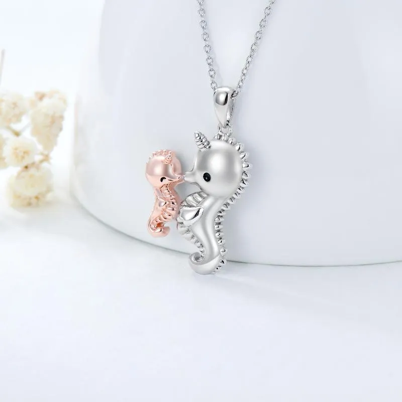 Seahorse Necklace 925 Sterling Silver Hippocampus Pendant Jewelry Gifts for Mom Daughter