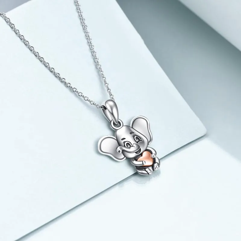 Sterling Silver Elephant Heart Pendant Necklace for Women Jewelry Gifts