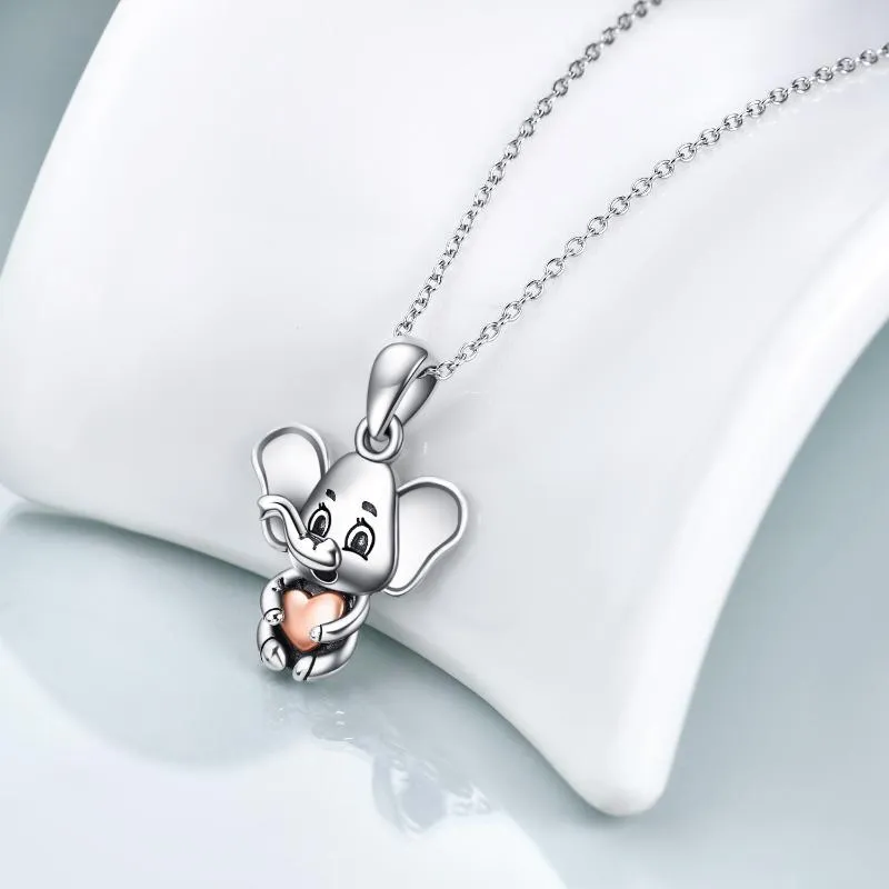Sterling Silver Elephant Heart Pendant Necklace for Women Jewelry Gifts