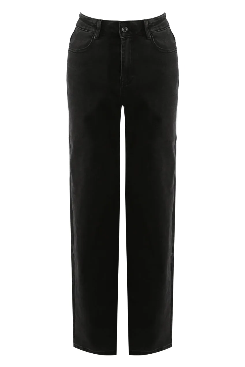 Washed Black Wide Leg Denim Jeans