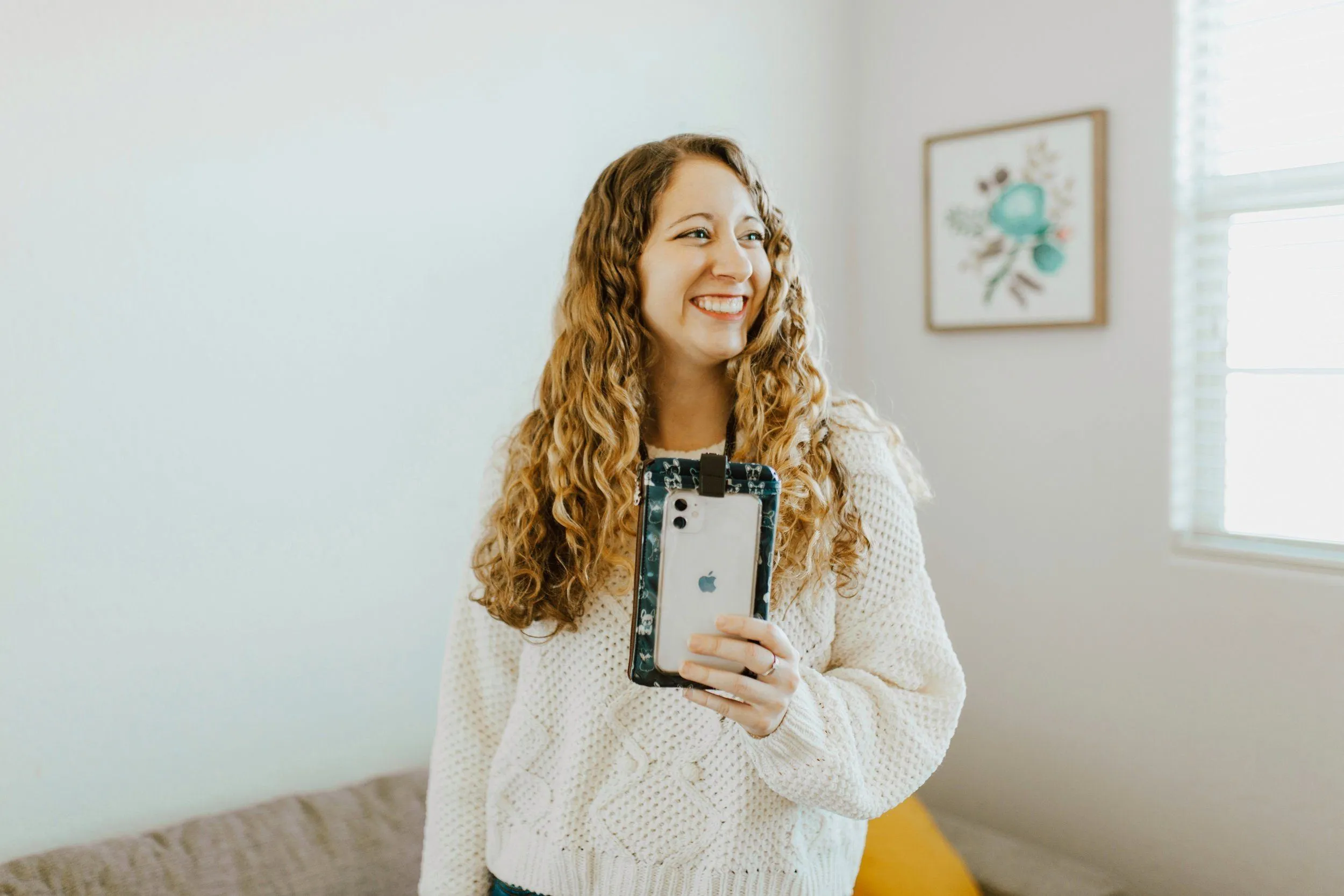 White Cat Yoga Phone Pouch